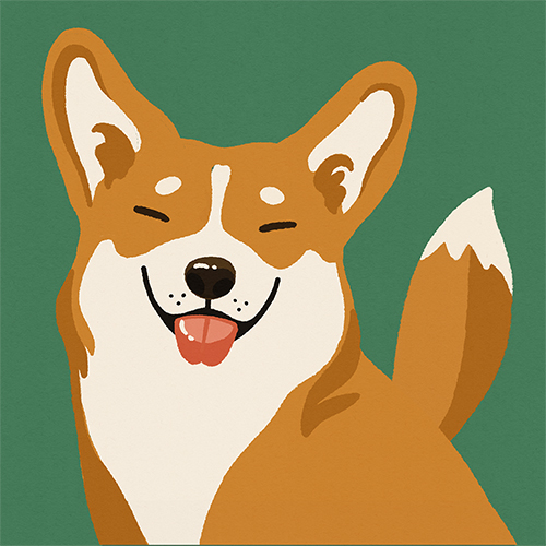 Grafika przedstawiająca uśmiechniętego psa
